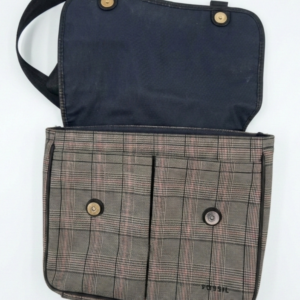 FOSSIL Mercer East West Messenger Briefcase Plaid - Picture 2 of 3